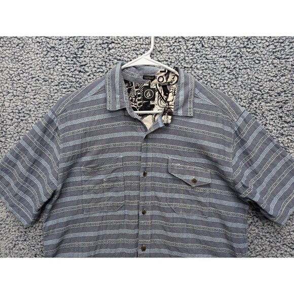 Volcom Linen Boho Button Up Shirt Mens LG Beach Travel Cali Hippie Surfer Skate - Picture 3 of 12